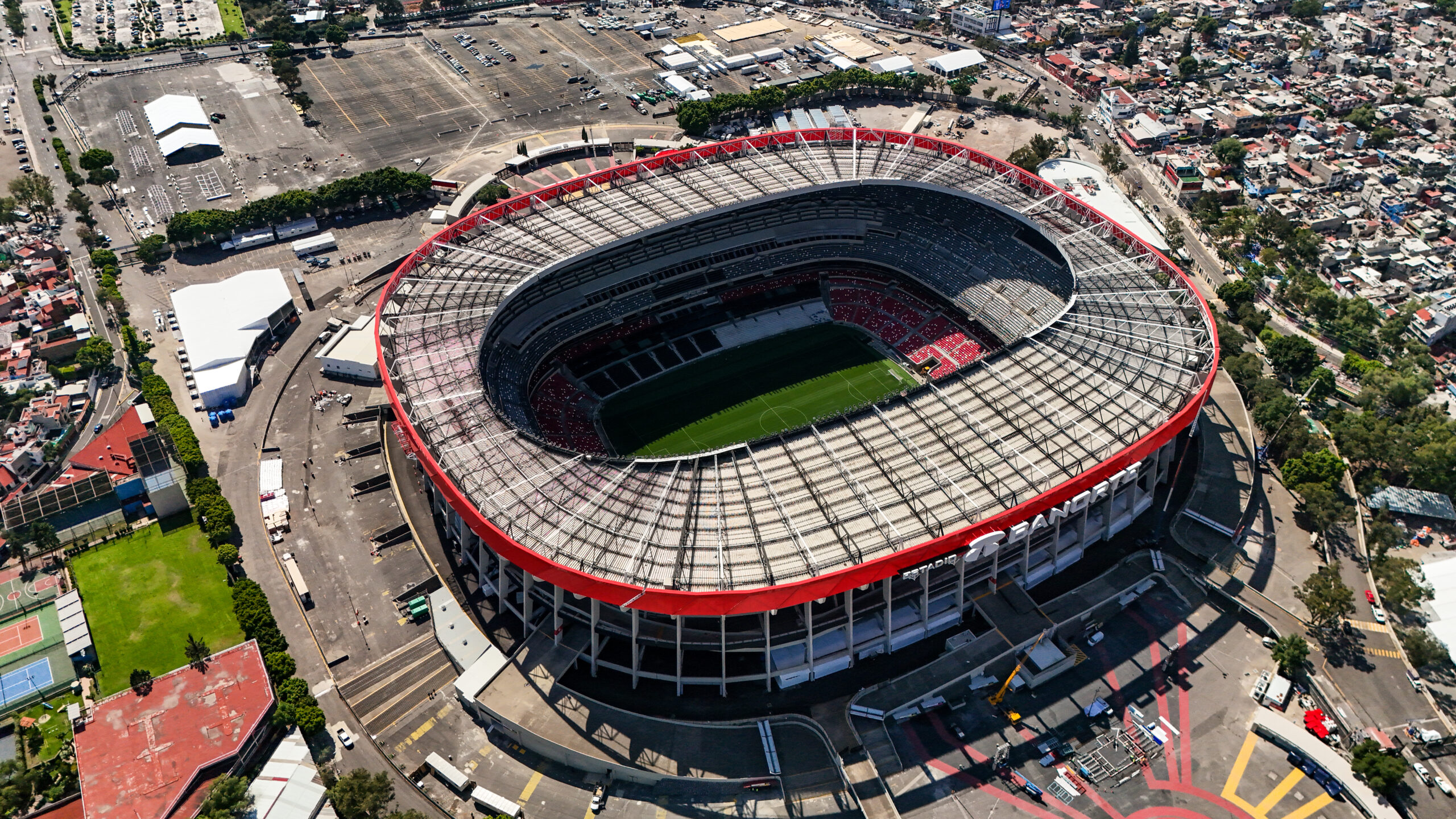 Toma aérea del Estadio Azteca tras su remodelación como Estadio Banorte de 2024 a 2026.
